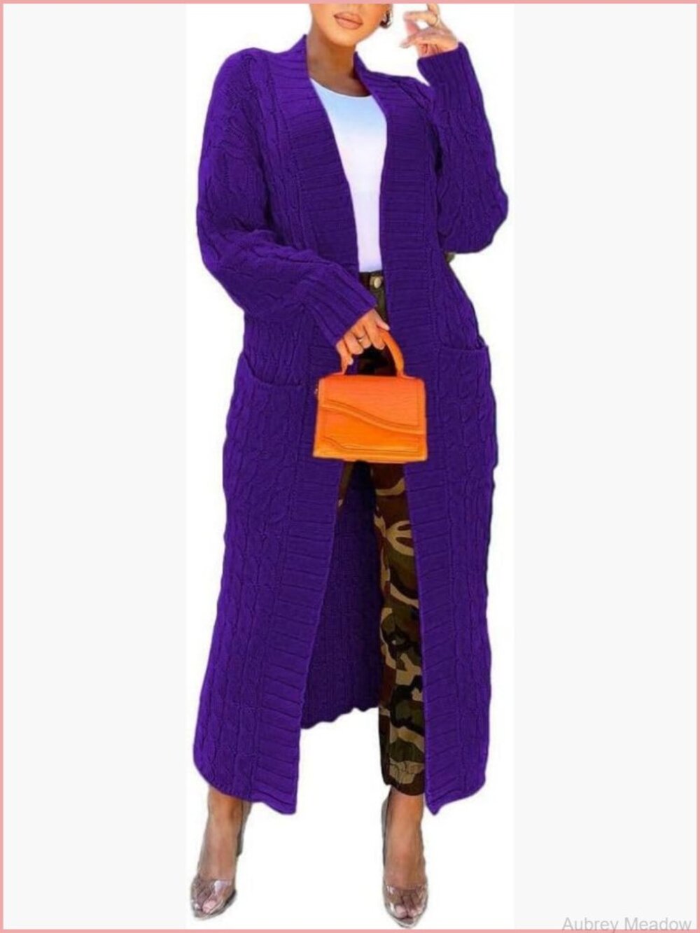 Long Cardigan Sweater Open Front V-Neck Floor Length Knit Coat with Pockets